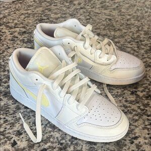 Kids Air Jordan White and Yellow Sneakers